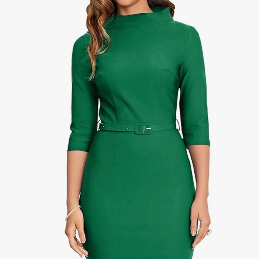 1950s Vintage 3/4 Sleeve Elegant Collar Cocktail Evening Dress